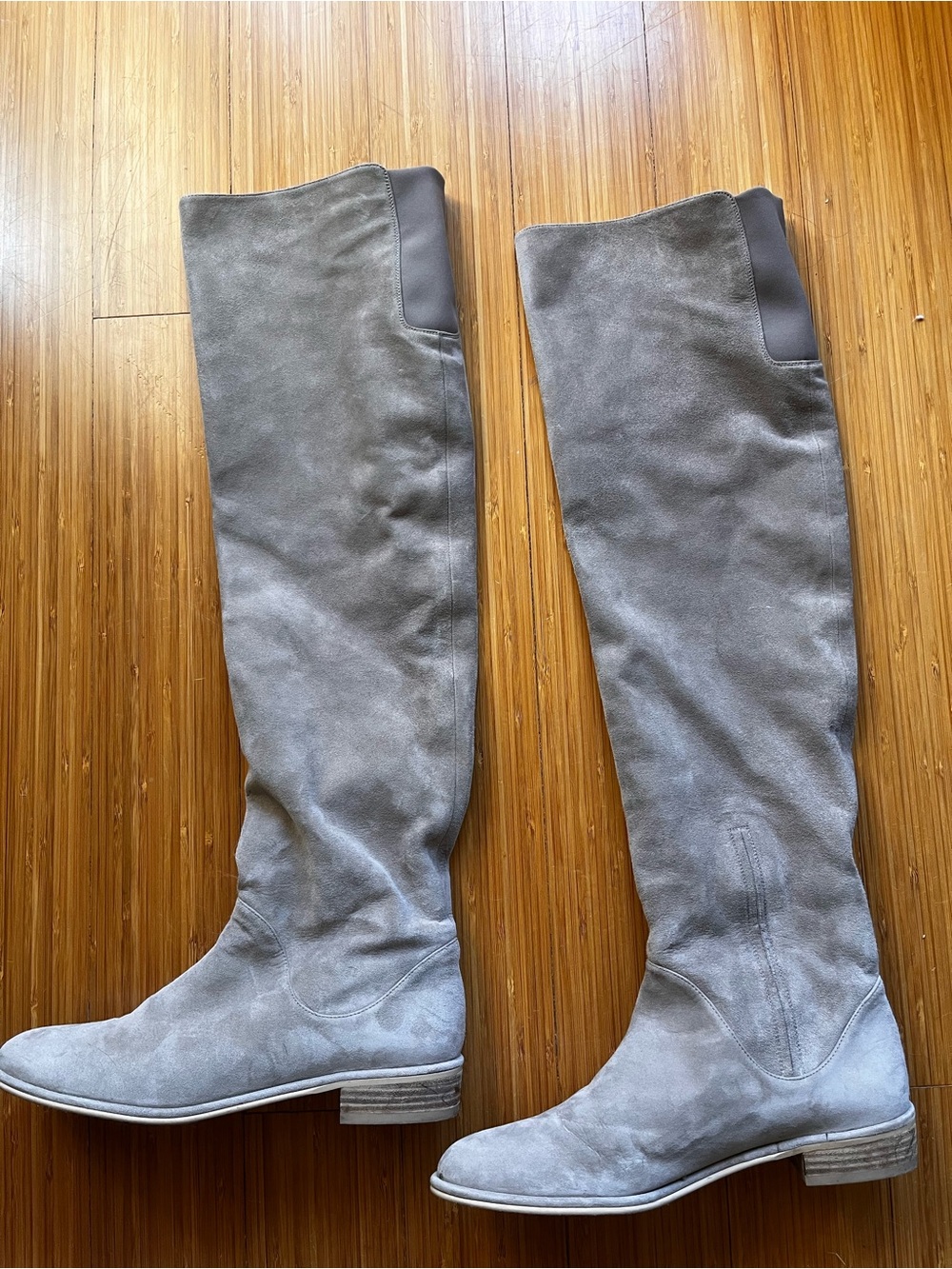 Stuart Weitzman Rockerchic Over-the-Knee Gray Suede Boots - Women